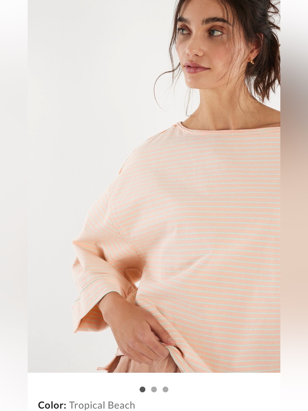 We The Free Tropical Beach Striped Peach + White Boatneck Top